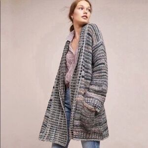 Anthro Akemi + Kin Alpaca Chunky Knit Wool Blend Open Front Cardigan Sweater